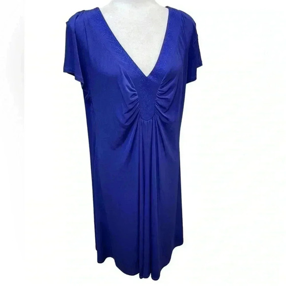 AA Studio Blue V Neck with Blue Rhinestones embellishment MIDI 20W - Picture 1 of 7